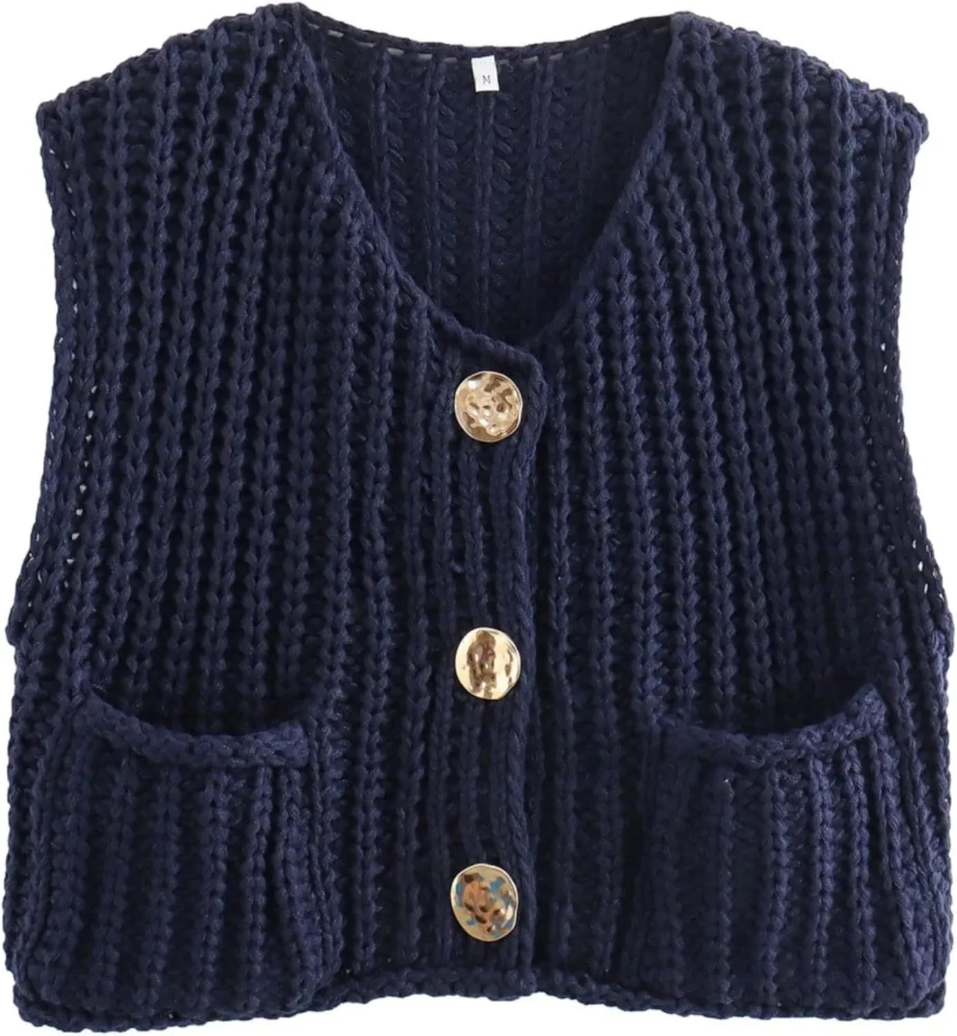 Women's Sleeveless Knit Cardigan Casual Button Down Cropped Knitted Sweater Vest with Pockets