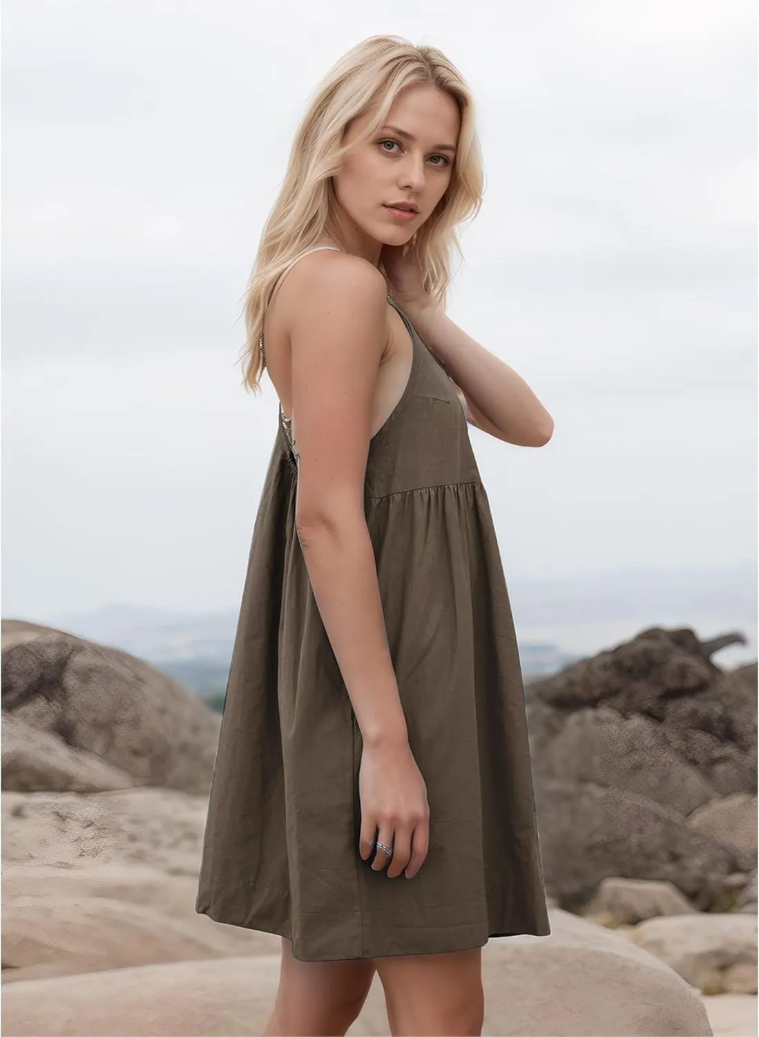 Women's Summer Babydoll Mini Dress Sleeveless Open Back Tank Scoop Neck Casual Dress with Pockets Flowy Sundress 2025