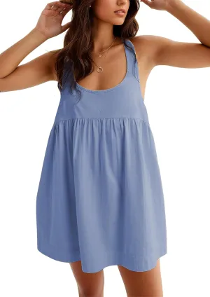 Women's Summer Babydoll Mini Dress Sleeveless Open Back Tank Scoop Neck Casual Dress with Pockets Flowy Sundress 2025