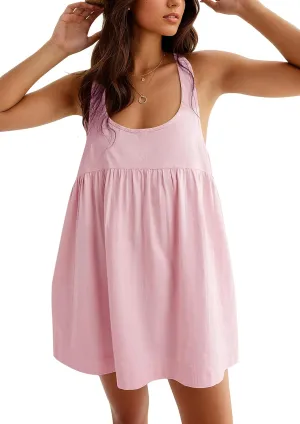 Women's Summer Babydoll Mini Dress Sleeveless Open Back Tank Scoop Neck Casual Dress with Pockets Flowy Sundress 2025