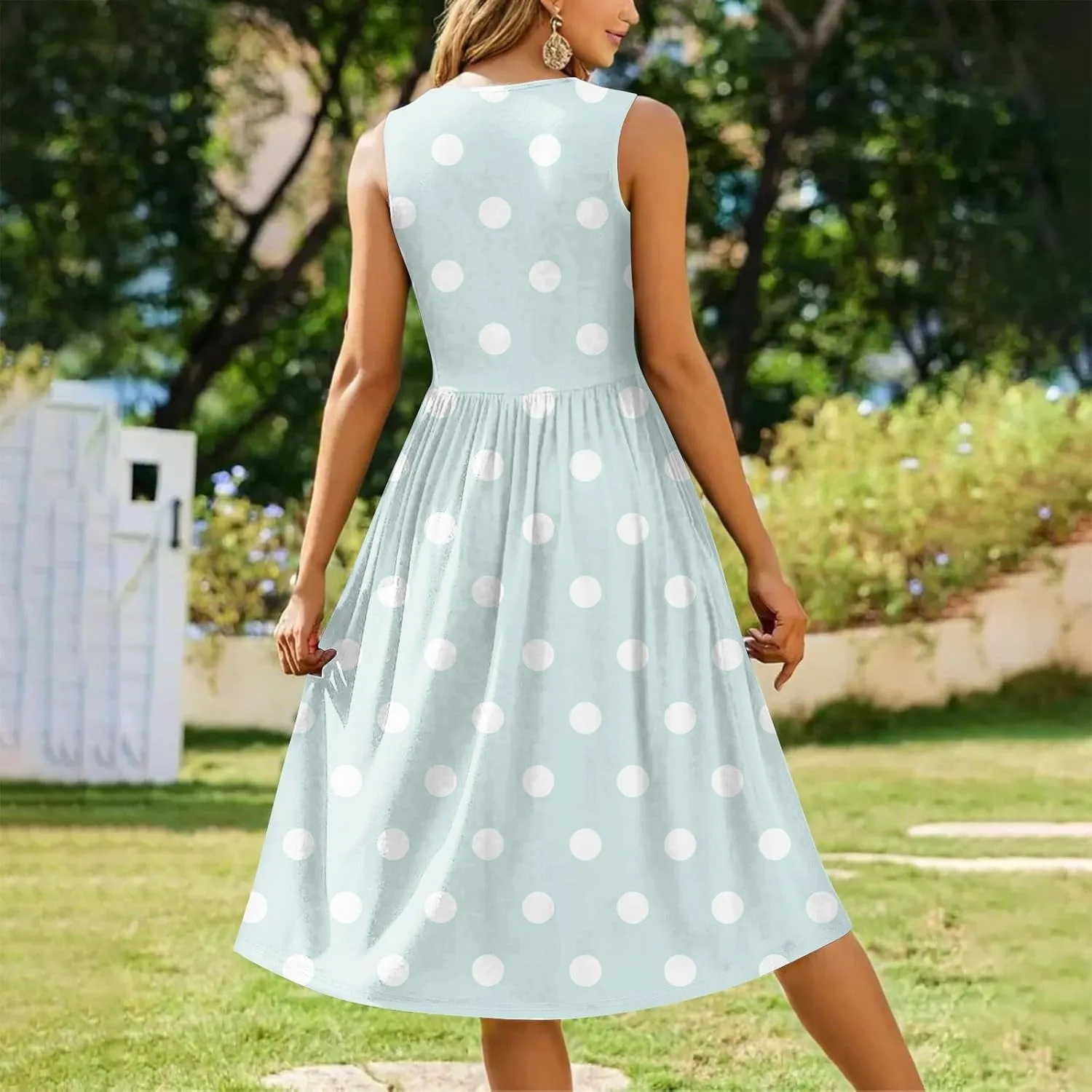 Womens Summer Dresses Casual A-Line Sundresses Floral Loose Sleeveless Mid Dress Flowy Tshirt Tank Dresses with Pockets