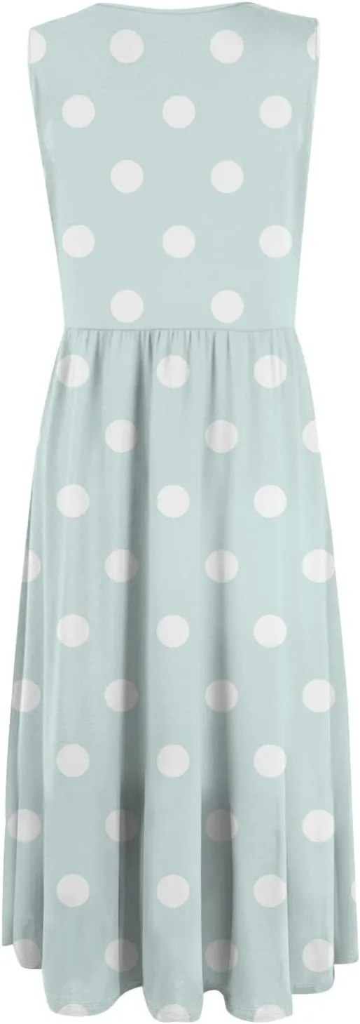 Womens Summer Dresses Casual A-Line Sundresses Floral Loose Sleeveless Mid Dress Flowy Tshirt Tank Dresses with Pockets