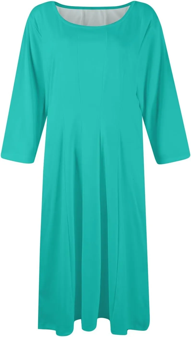 Womens Summer Dresses Summer Flowy Beach 3/4 Sleeve Dress Aline Casual Tshirt Dress Floral Midi Dresses with Pockets