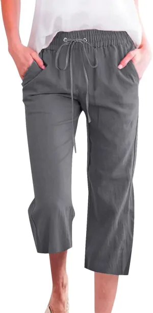 Womens Summer Mix Cotton Linen Palazzo Pants Beach Casual Pants Linen Trousers Beach Vacation