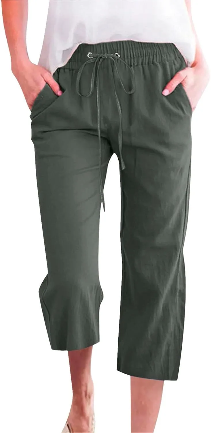 Womens Summer Mix Cotton Linen Palazzo Pants Beach Casual Pants Linen Trousers Beach Vacation