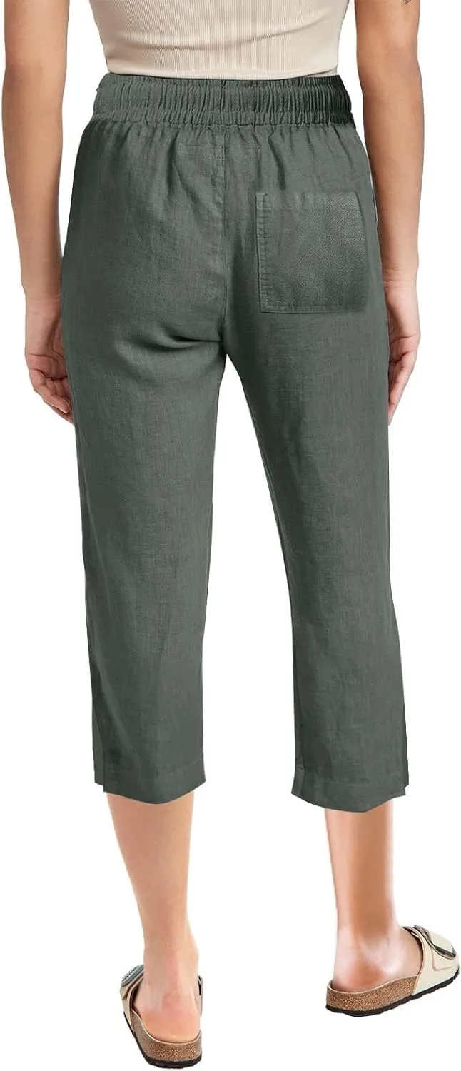 Womens Summer Mix Cotton Linen Palazzo Pants Beach Casual Pants Linen Trousers Beach Vacation
