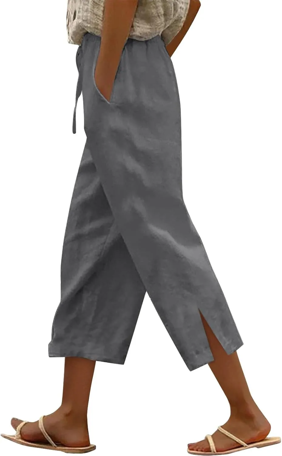 Womens Summer Mix Cotton Linen Palazzo Pants Beach Casual Pants Linen Trousers Beach Vacation