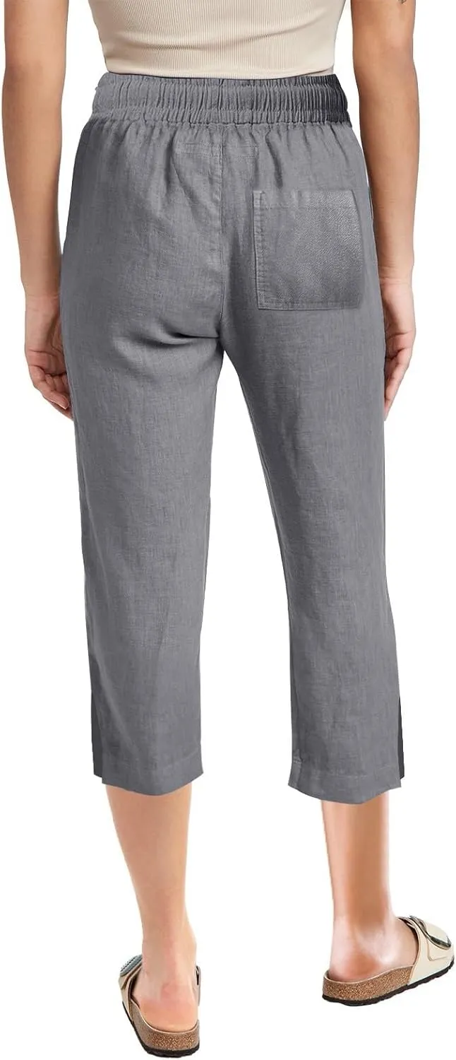 Womens Summer Mix Cotton Linen Palazzo Pants Beach Casual Pants Linen Trousers Beach Vacation