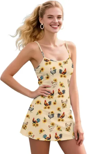 Womens Tennis Dress Built in Shorts & Spaghetti Straps Exercise Workout Dress with Pockets Golf Athletic Dresses
