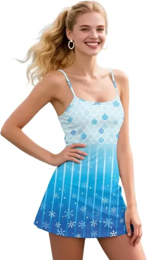 Womens Tennis Dress Built in Shorts & Spaghetti Straps Exercise Workout Dress with Pockets Golf Athletic Dresses