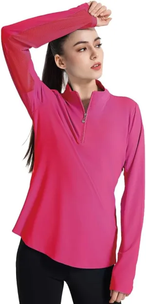 Women's UPF 50  1/4 Zip Pullover Sun Shirts Long Sleeve UV Protection Shirt Quick Dry Lightweight Outdoor Tops