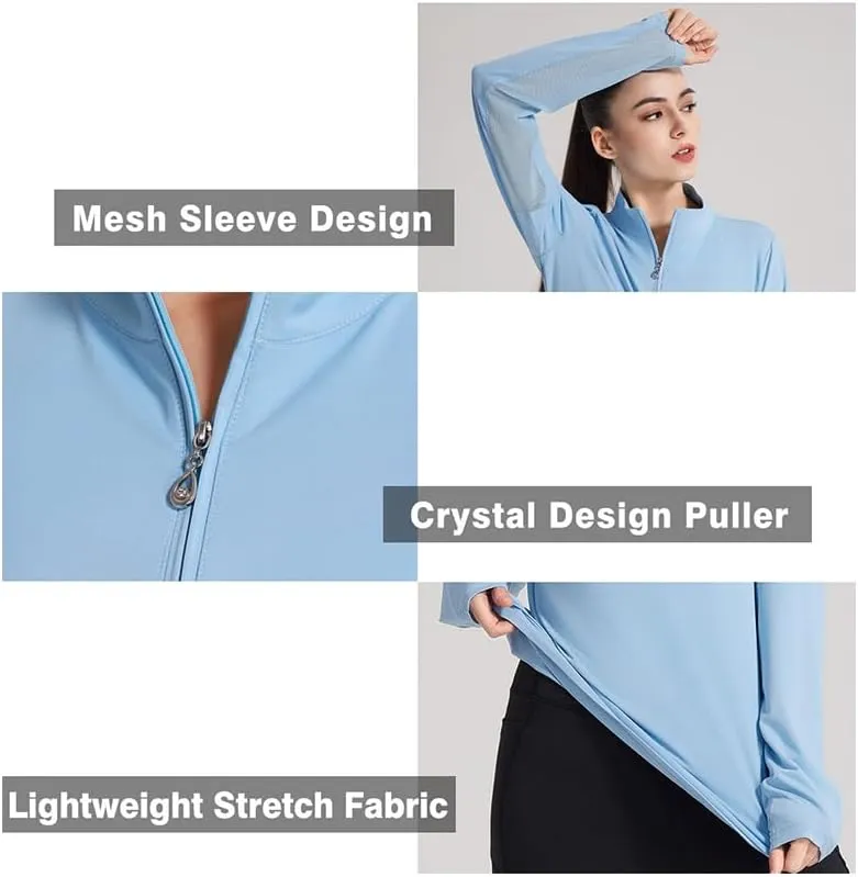 Women's UPF 50  1/4 Zip Pullover Sun Shirts Long Sleeve UV Protection Shirt Quick Dry Lightweight Outdoor Tops