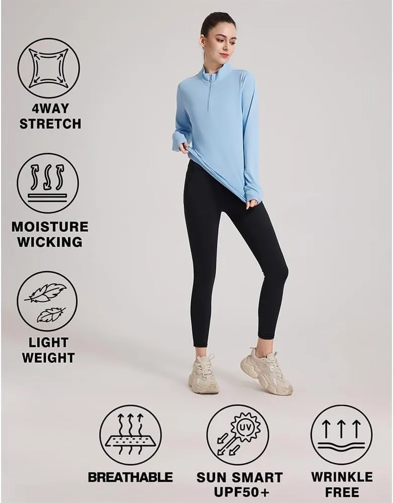 Women's UPF 50  1/4 Zip Pullover Sun Shirts Long Sleeve UV Protection Shirt Quick Dry Lightweight Outdoor Tops