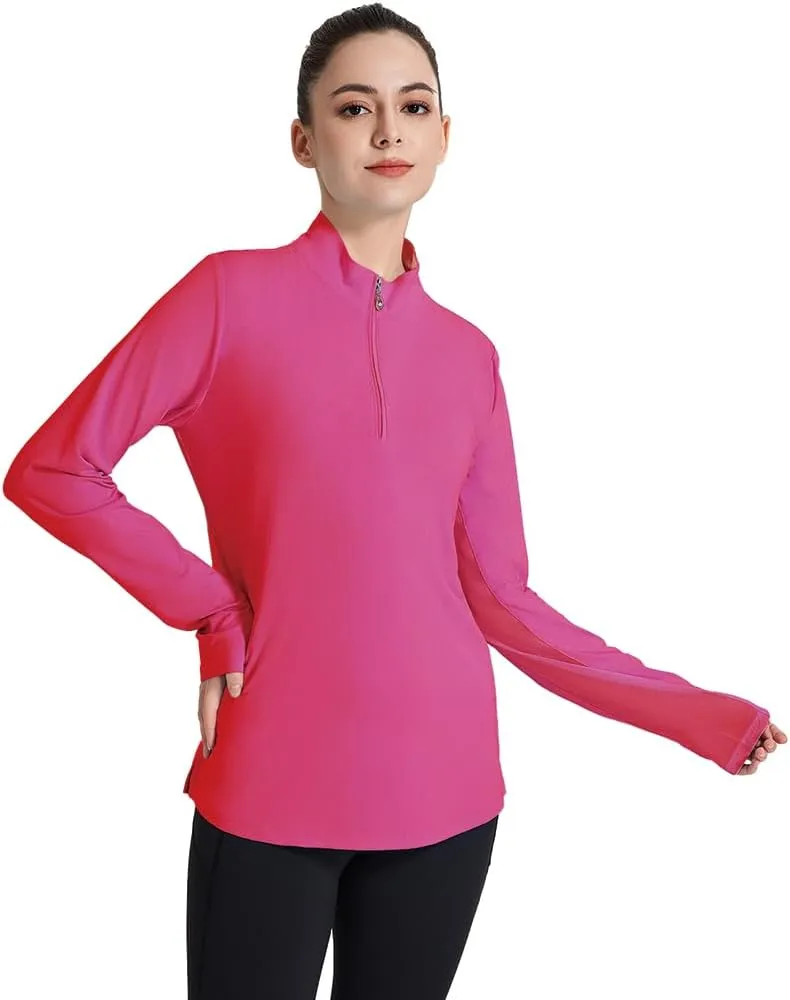 Women's UPF 50  1/4 Zip Pullover Sun Shirts Long Sleeve UV Protection Shirt Quick Dry Lightweight Outdoor Tops