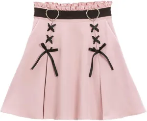 Women's Y2K high Waisted A-line Mini Skirt with Cute Heart Belt Decoration and Patchwork Pleated Skirt