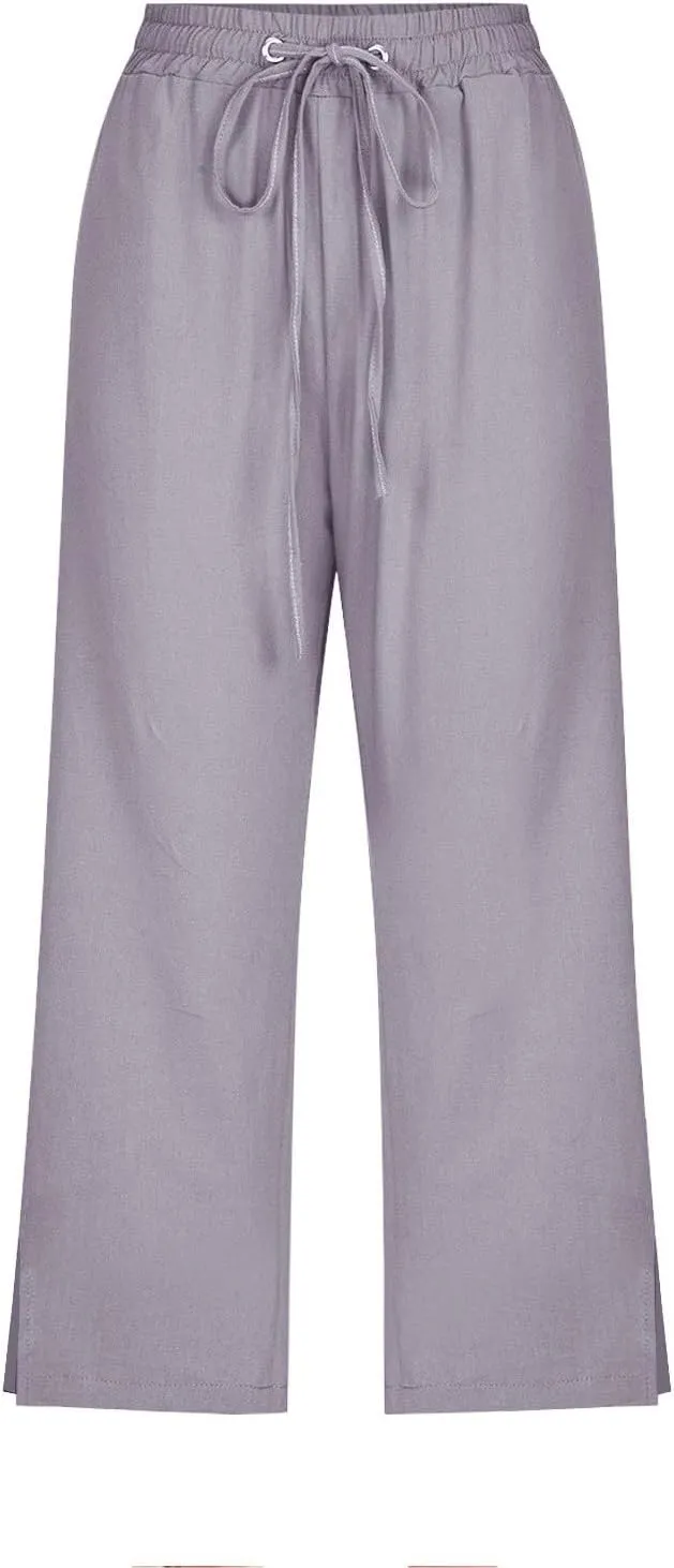 Work Pants Women Solid Color Cotton Linen Elastic Seven Pants Beach Plus Size Trendy Striped Spring Summer Gauze Pants