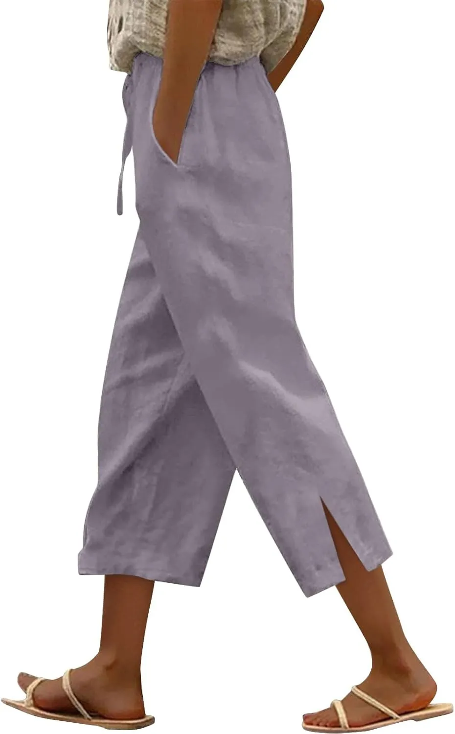 Work Pants Women Solid Color Cotton Linen Elastic Seven Pants Beach Plus Size Trendy Striped Spring Summer Gauze Pants