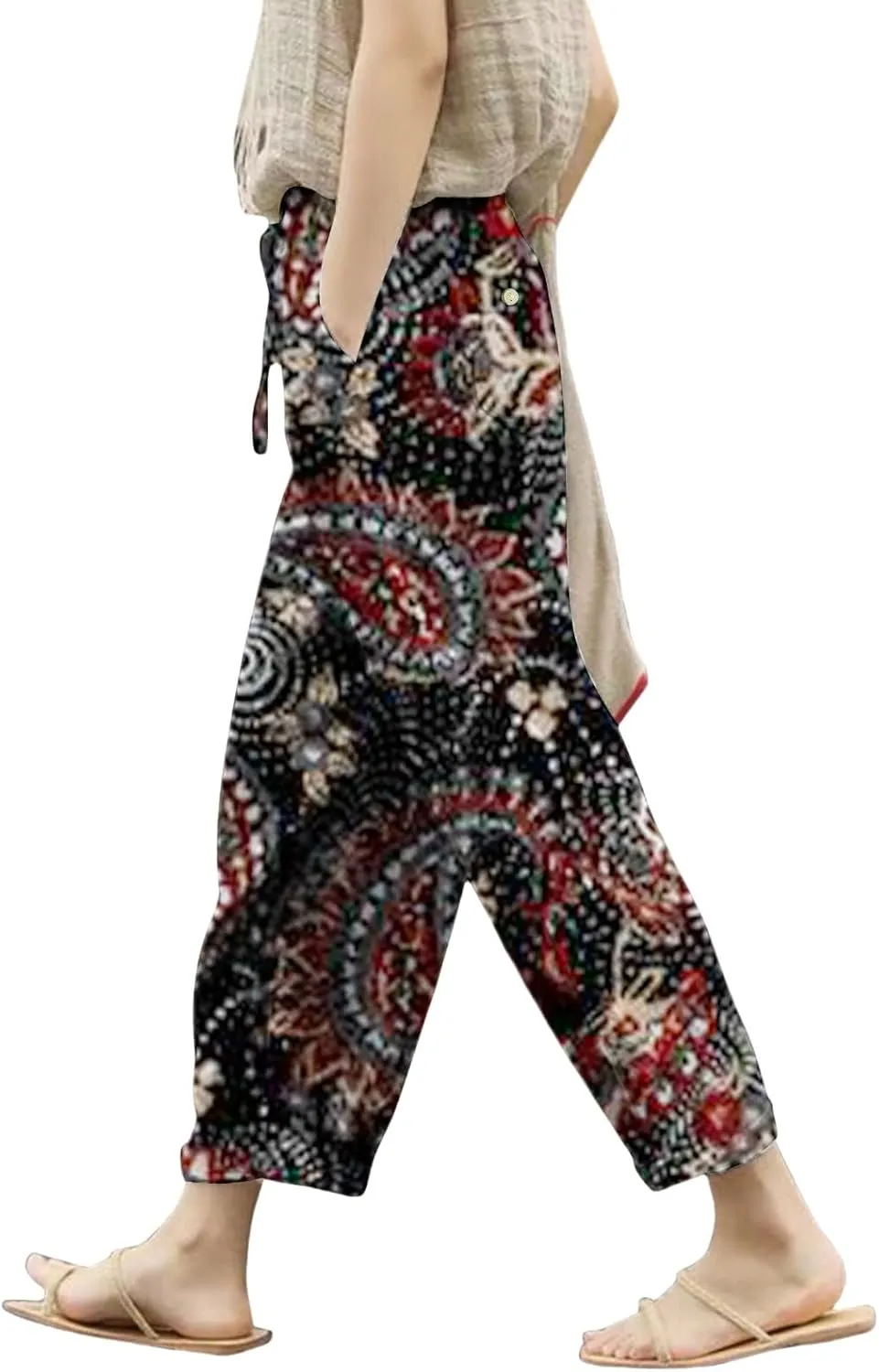 Workout Sets for Women Casual Drawstring Pants Summer Drawstring Waist Wide Leg Pants Leggings with Pockets for