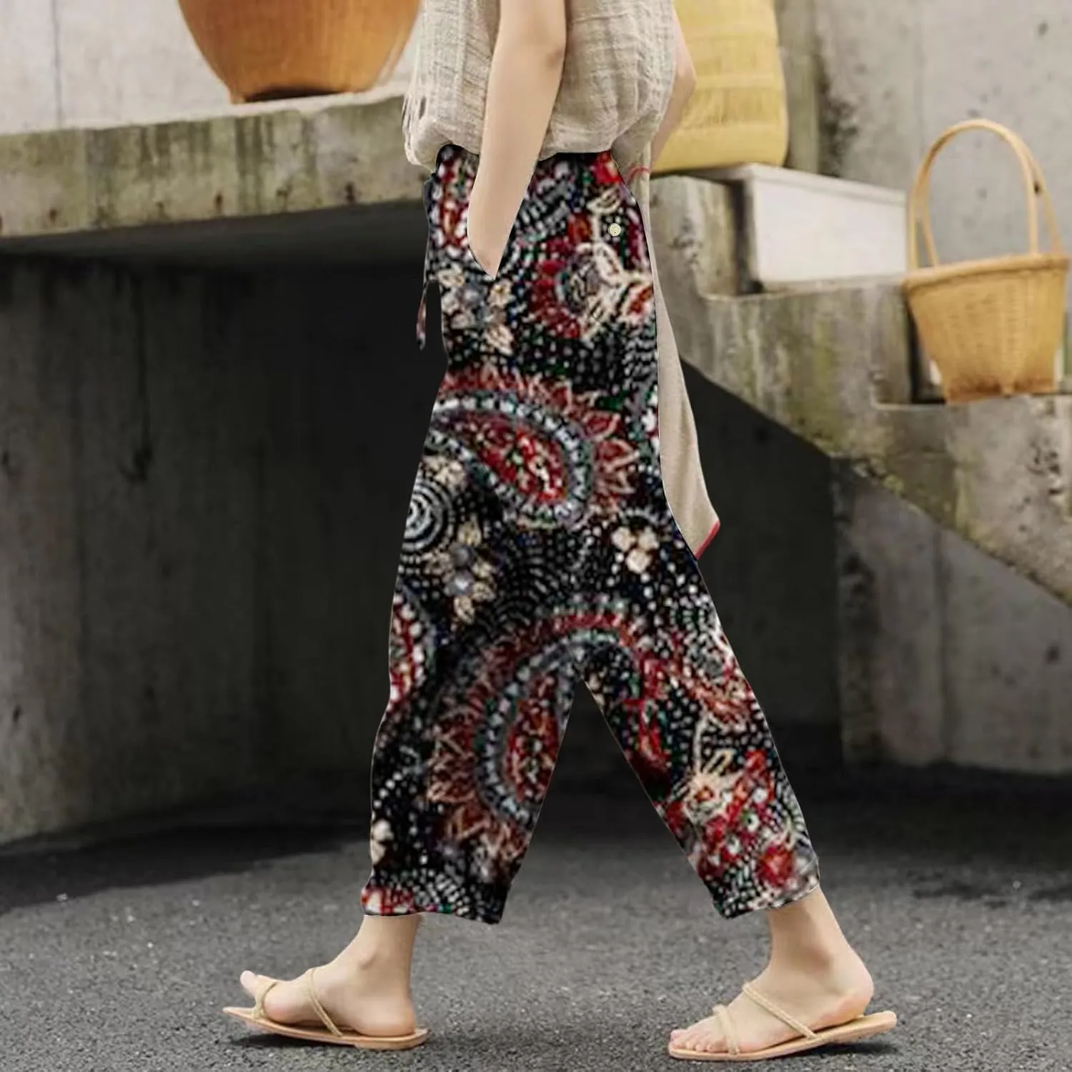 Workout Sets for Women Casual Drawstring Pants Summer Drawstring Waist Wide Leg Pants Leggings with Pockets for