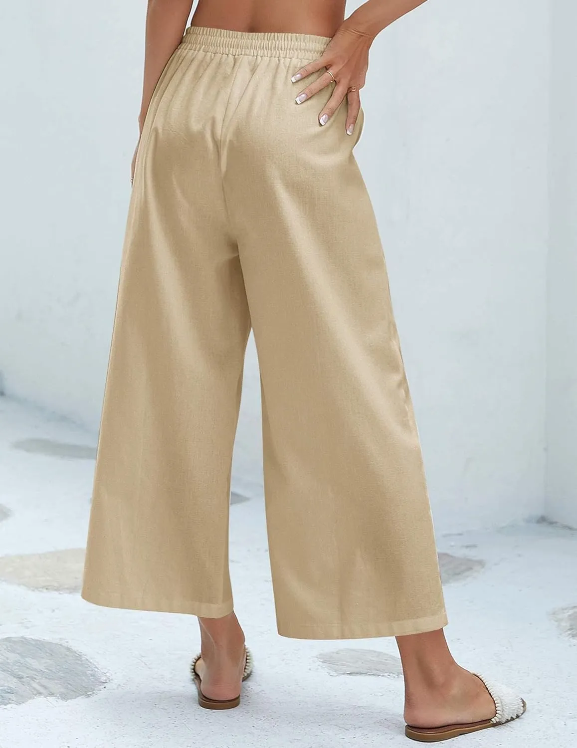 Zeagoo Women Cotton Linen Pants High Waisted Wide Leg Long Lounge Palazzo Pants Trousers with Pockets S-XXL